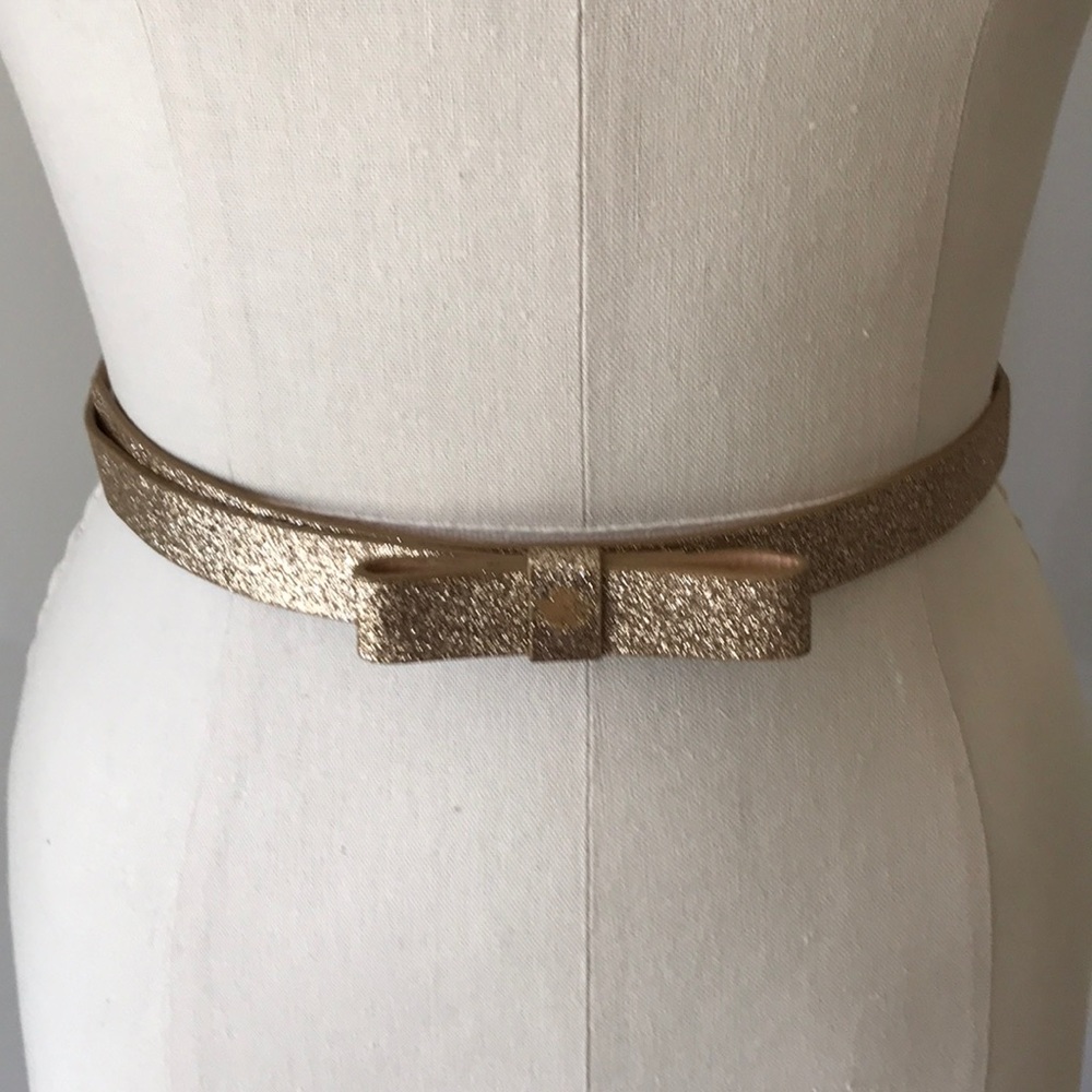 Gold glitter leather belt with bow